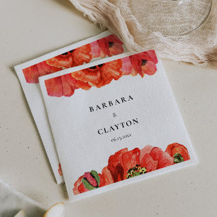 Serviette En Papier Mariage d'aquarelle de pavois rouges