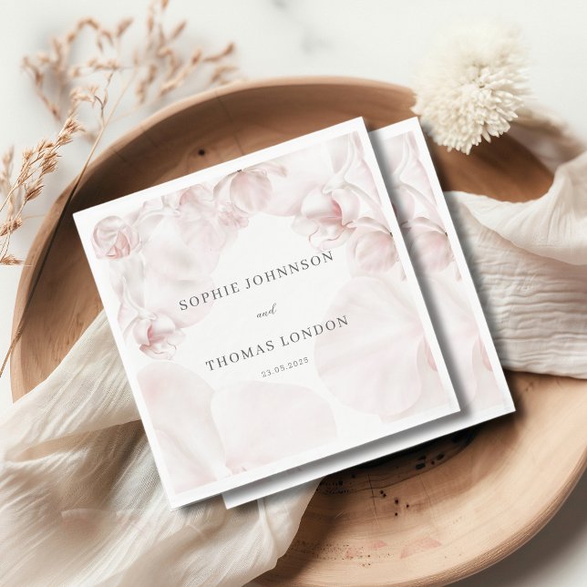 Serviette En Papier Mariage d'aquarelle d'orchidée rose poussiéreux (Créateur téléchargé)