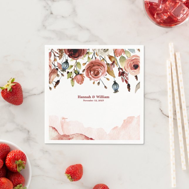 Serviette En Papier Mariage d'aquarelle en terre cuite (En situation)