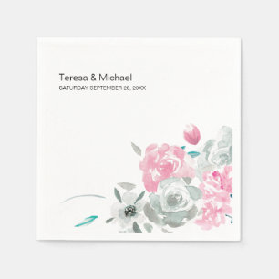 Serviette En Papier Mariage d'aquarelle Fleur Personnalisé