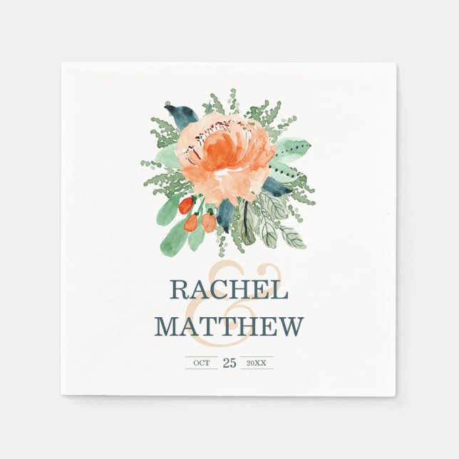 Serviette En Papier Mariage d'aquarelle florale (Devant)