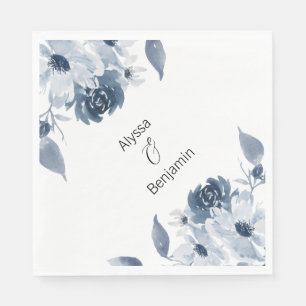 Serviette En Papier Mariage d'aquarelle florale bleu personnalisé Napk