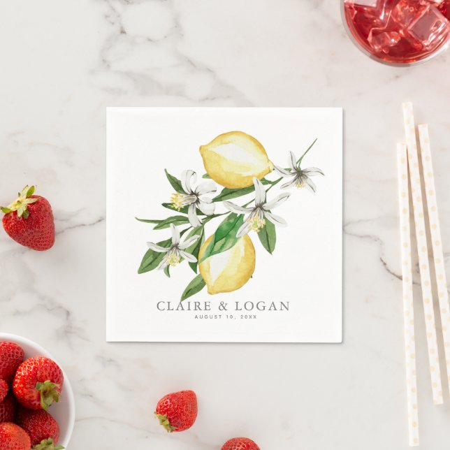 Serviette En Papier Mariage d'aquarelle florale Citrus Lemon (En situation)