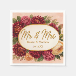 Serviette En Papier Mariage d'aquarelle florale de Bourgogne