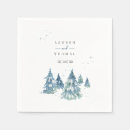 Serviette En Papier Mariage d'aquarelle hiver À feuillage persistant T