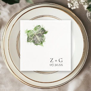 Serviette En Papier Mariage d'aquarelle jaune d'ivoire vert anglais