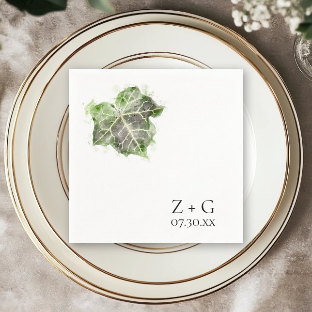 Serviette En Papier Mariage d'aquarelle jaune d'ivoire vert anglais (Créateur téléchargé)