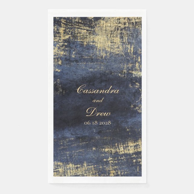 Serviette En Papier Mariage d'aquarelle moderne Marine & Gold (Devant)