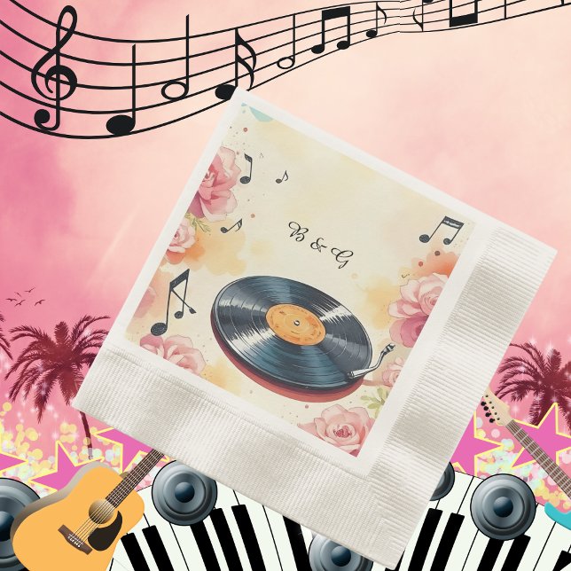 Serviette En Papier mariage d'aquarelle musicale florale (Créateur téléchargé)