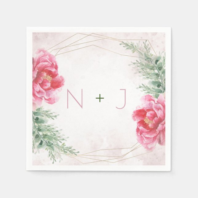 Serviette En Papier Mariage d'aquarelle rose vif (Devant)