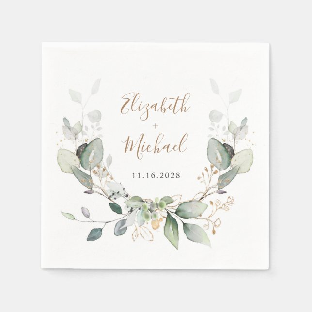 Serviette En Papier Mariage d'aquarelle verte (Devant)