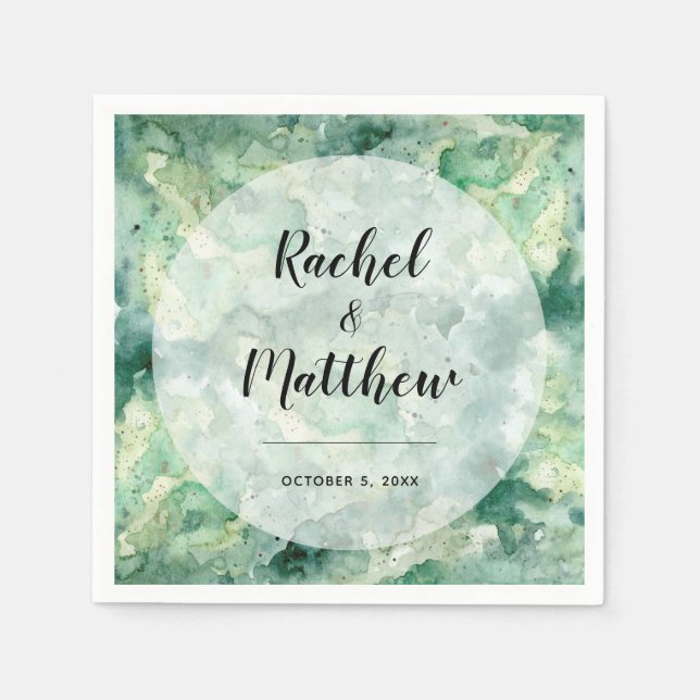 Serviette En Papier Mariage d'aquarelle verte Abstraite moderne (Devant)