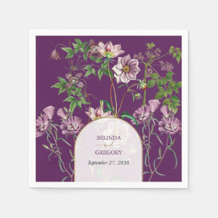 Serviette En Papier Mariage d'arc doré fleuri violet