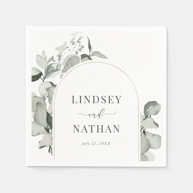 Serviette En Papier Mariage d'arche d'or Eucalyptus moderne (Devant)