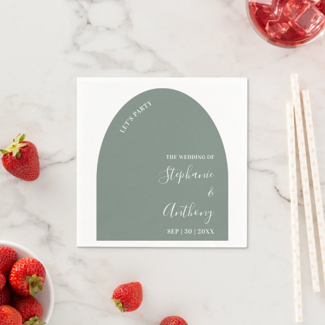 Serviette En Papier Mariage d'arche verte et blanche Sage (En situation)