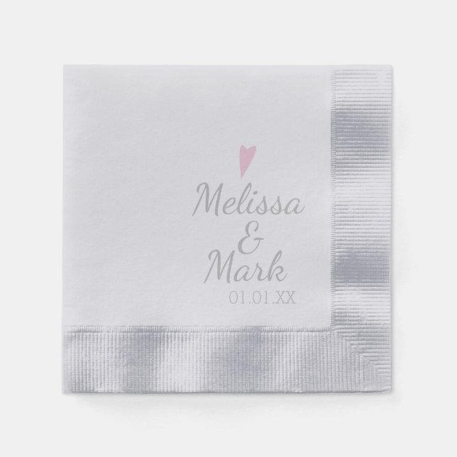 Serviette En Papier Mariage d'argent minimal simple coeur rose monogra (Devant)