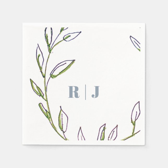 Serviette En Papier Mariage d'art Monogramme initial Dusty Blue Green  (Devant)