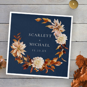 Serviette En Papier Mariage d'automne bleu marine