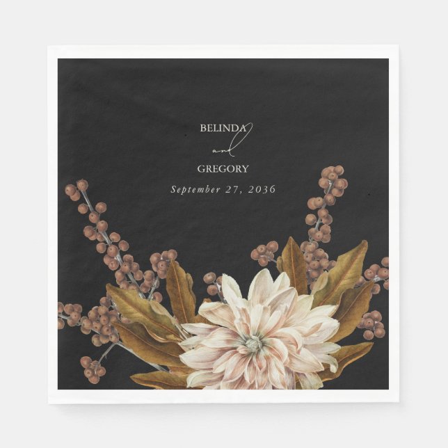 Serviette En Papier Mariage de automne d'aquarelle noire florale d'aut (Devant)