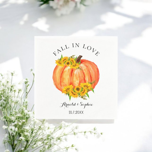 Serviette En Papier Mariage de automne Orange Citrouille Floral Papier (Créateur téléchargé)