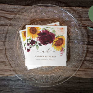 Serviette En Papier Mariage de automne Tournesol Rose Vin Bourgogne