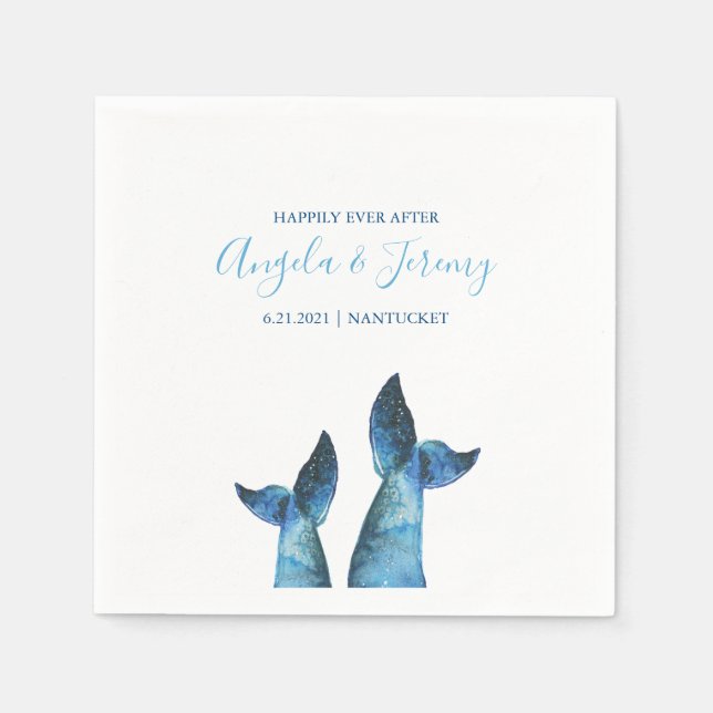 Serviette En Papier Mariage de baleine bleu aquarelle (Devant)