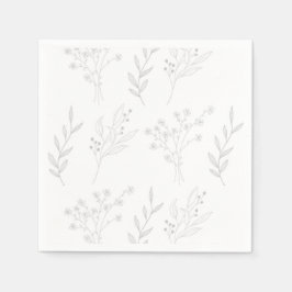 Serviette En Papier Mariage de Boho Floral Corner Argent