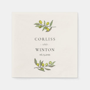 Serviette En Papier Mariage de branches d'olivier moderne