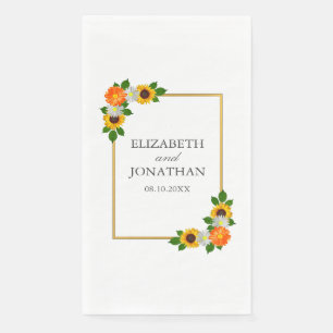 Serviette En Papier Mariage de cadre or floral