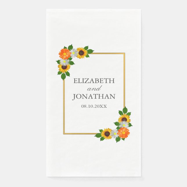Serviette En Papier Mariage de cadre or floral (Devant)