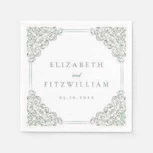 Serviette En Papier Mariage de cadre orange vert vintage