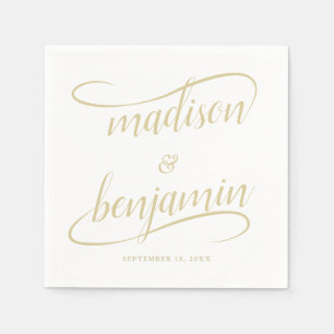 Serviette En Papier Mariage de calligraphie manuscrite Ecru naturel