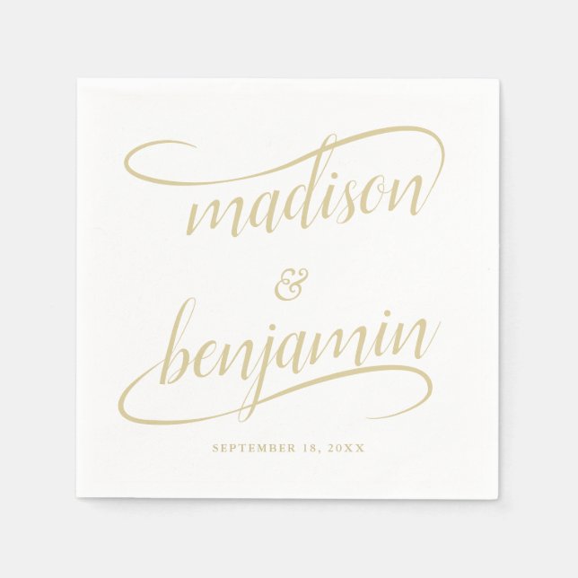 Serviette En Papier Mariage de calligraphie manuscrite Ecru naturel (Devant)