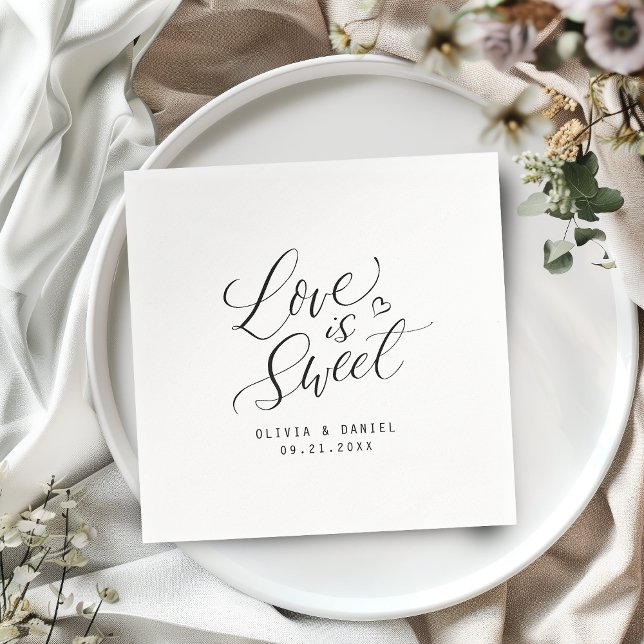Serviette En Papier mariage de calligraphie moderne "l'amour est doux" ("love is sweet" modern calligraphy wedding napkins)