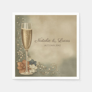 Serviette En Papier Mariage de Champagne Floral de Couple