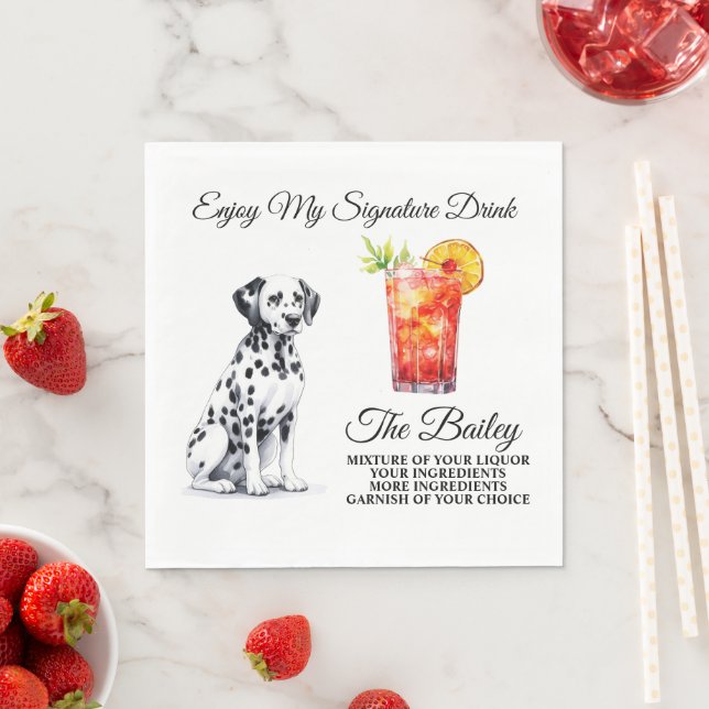 Serviette En Papier Mariage de chien dalmate avec boisson signature (En situation)