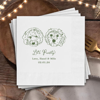 Serviette En Papier Mariage de cocktail dessiné de chien personnalisé 