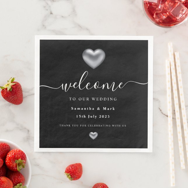 Serviette En Papier Mariage de coeur argenté moderne simple Napkin (En situation)
