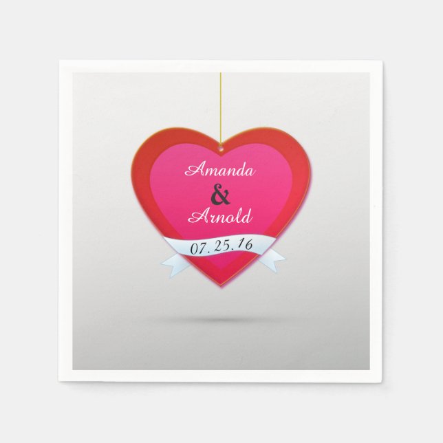 Serviette En Papier Mariage De Coeur Rouge Et Rose Cocktail Papier-Coc (Devant)