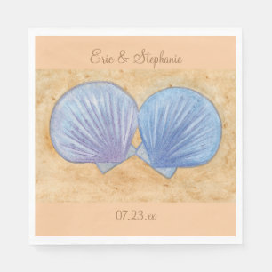 Serviette En Papier Mariage de coquillages bleu et violet