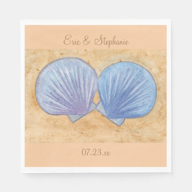 Serviette En Papier Mariage de coquillages bleu et violet (Devant)