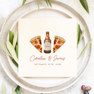 Serviette En Papier Mariage de couple décontracté Pizza & Bière Enterr