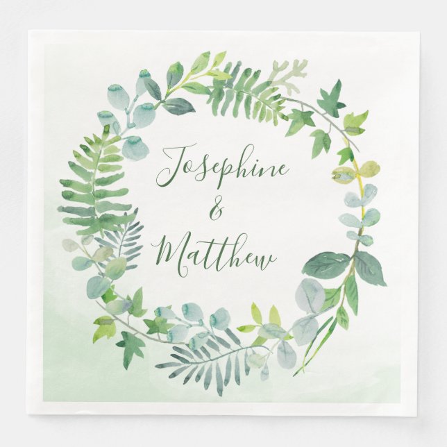 Serviette En Papier Mariage de couronne de feuillage vert (Devant)