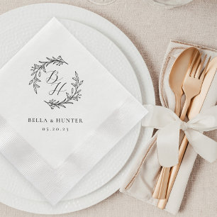 Serviette En Papier Mariage de couronne florale papier monogramme init