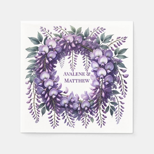 Serviette En Papier Mariage de couronnes de wisteria pourpre (Devant)