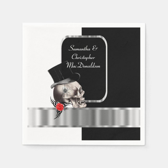 Serviette En Papier Mariage de crâne gothique noir (Devant)