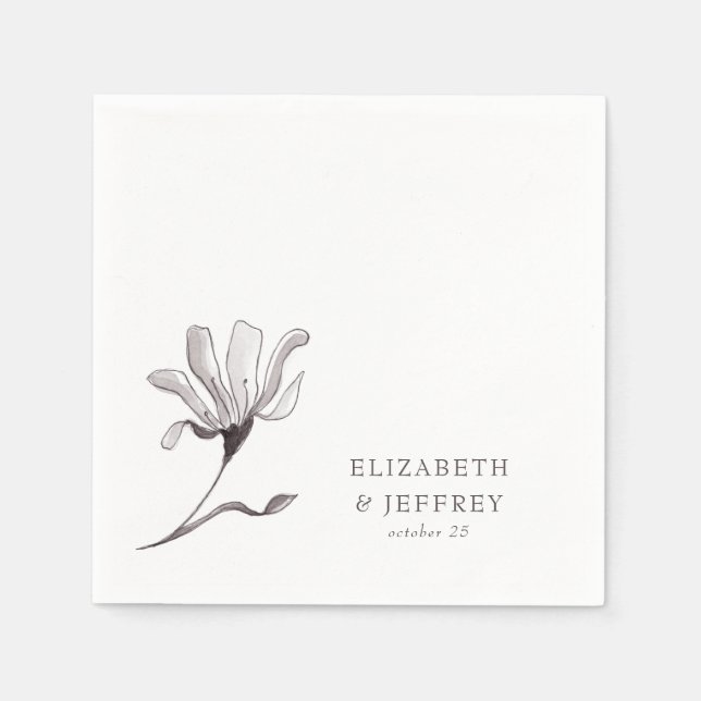 Serviette En Papier Mariage de croquis floral rustique (Devant)