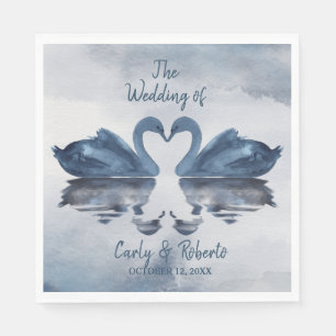 Serviette En Papier Mariage de cygne bleu romantique
