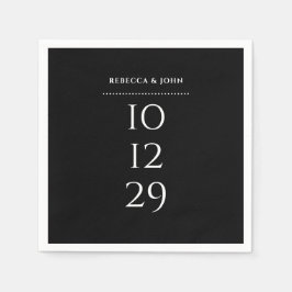 Serviette En Papier Mariage de date spéciale minimaliste noir et blanc