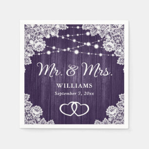 Serviette En Papier Mariage de dentelle violet rustique